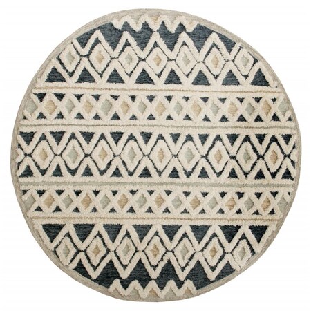 Palacedesigns 4 ft. Round Blue & Cream Stripe Diamond Area Rug - Blue Cream PA3091252